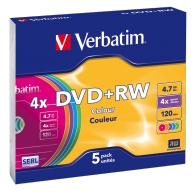 Диск DVD+RW VERBATIM 4,7Gb 4x Slim Case COLOUR (5шт/уп.)   (арт. 43297)                EAN Code 0023942432975 купить по самой низкой цене