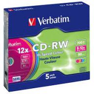 Диск CD-RW 700MB VERBATIM, 8-12х, COLOUR (43167) (5шт./уп) Slim Case купить по самой низкой цене