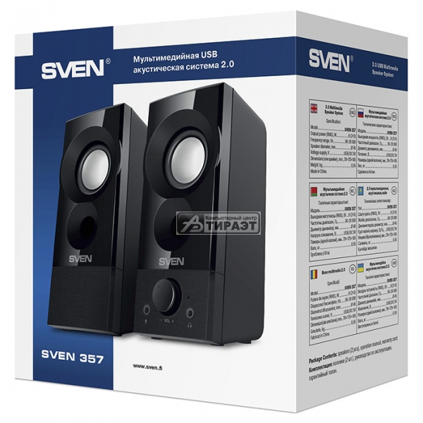 Акустика SVEN 357 2.0 black (2x3W, DC 5V/USB питан, разъемы для наушников и микрофона)  ABS-пласт. купить по самой низкой цене