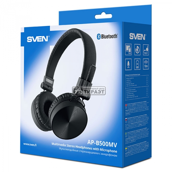 Наушники с микрофоном SVEN AP-B500MV black (Bluetooth v4.2, HSP/HFP/A2DP/AVRCP, 20-20000Гц, 3.5мм/3pin, 0.8м) купить по самой низкой цене