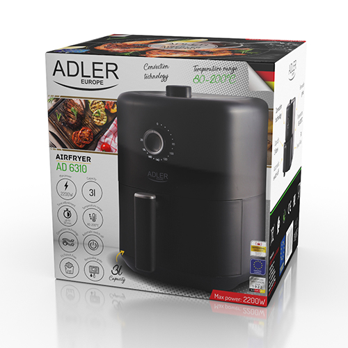 Аэрофритюрница Adler AD-6310 (1300Вт, 3л, регулир. 80-200°C, таймер, съемный контейнер) Black купить по самой низкой цене