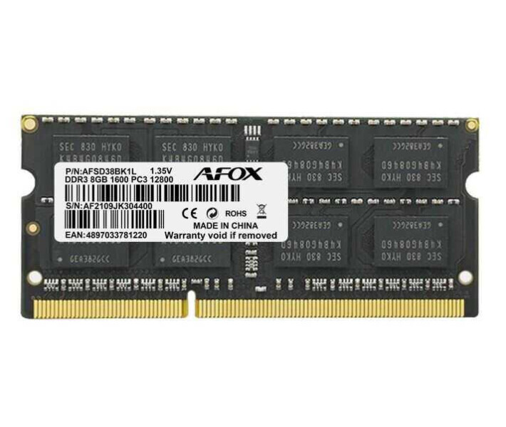 SODIMM DDR3 8Gb 1600MHZ PC3-12800, 1.35V, CL11  AFOX AFSD38BK1L купить по самой низкой цене