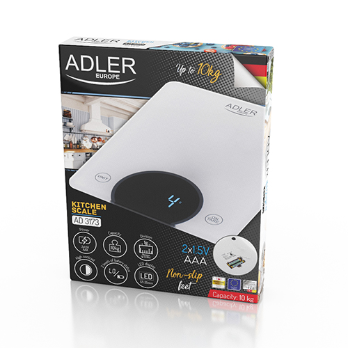 Весы кухонные Adler AD 3173w  (электрон, до 10/0.001кг., стекл.платф.) white купить по самой низкой цене