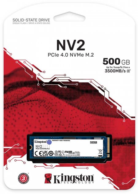 SSD 500Гб, M.2 2280/PCI-E 4.0x4x NVMe, Kingston NV2 (SNV2S/500G) TLC 3D ...