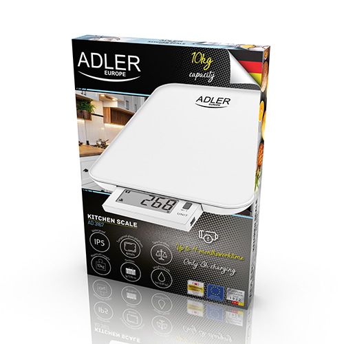 Весы кухонные Adler AD 3167w (электрон, до 10/0.001кг., стекл.платф., зарядка аккум. от USB) white купить по самой низкой цене