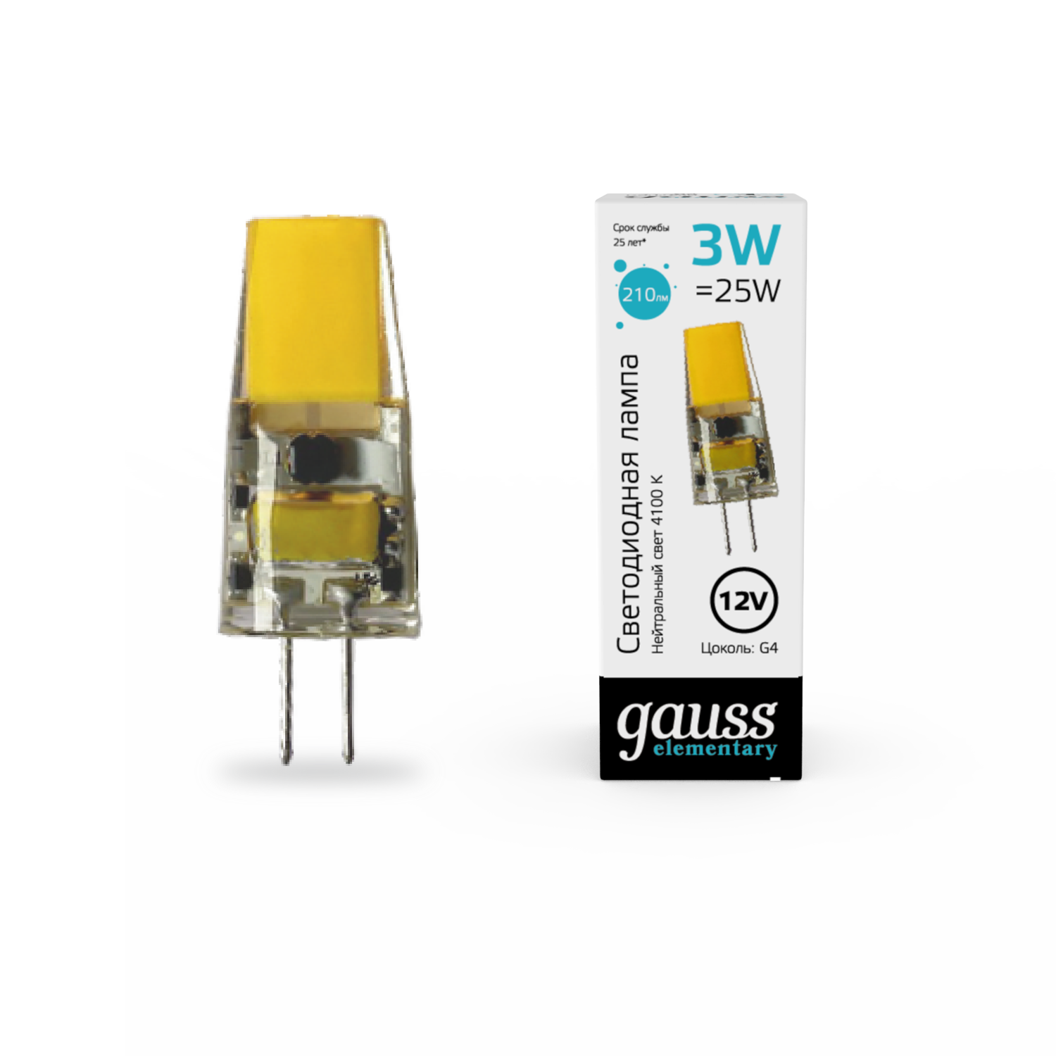 Лампа светодиодная GAUSS (18723) 41000K, 3W, 250lm, G4, силикон LED, 12V купить по самой низкой цене