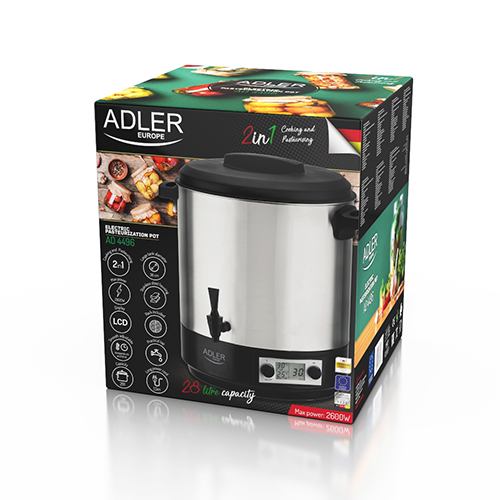 Пастеризатор электрический Adler AD 4496 (28л, ЖК-дисплей, 30C-100C, корпус из нержавеющей стали, 2000-2600Вт) купить по самой низкой цене