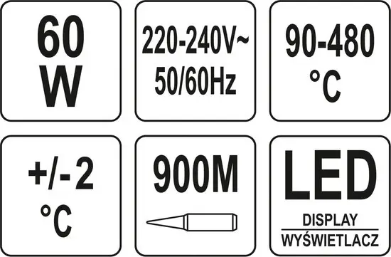 Паяльная станция (конт. паяльником) Yato YT-82460 (60Вт, плавная регулировка 90-480°C, с цифровым  дисплеем) купить по самой низкой цене