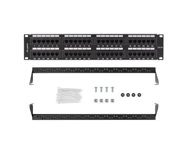 Patch Panel 19', 2U, 48port, CAT.5e, UTP LANBERG (PPU5-2048-B) black купить по самой низкой цене