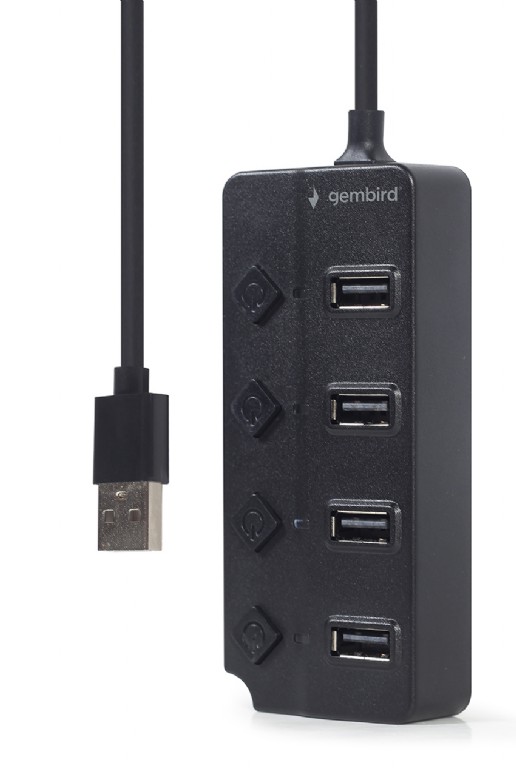 HUB 4-х порт-й USB Gembird (UHB-U2P4P-01) USB 2.0  ->  4*USB 2.0 Type-A, 80см, Power port 5V DC, инд.выкл, BLK купить по самой низкой цене