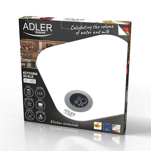 Весы кухонные Adler AD 3180 (электрон, до 10/0.001кг., стекл.платф., ЖК-дисплей) white купить по самой низкой цене