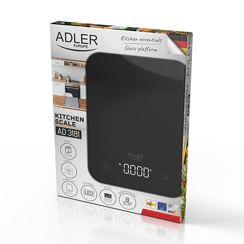 Весы кухонные Adler ad 3181b (электрон, до 10/0.001кг., стекл.платф., ЖК-дисплей) black купить по самой низкой цене