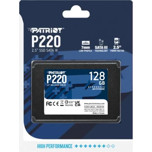 SSD 128Гб, SATA3/2.5'/7mm Patriot  P220 (P220S128G25) TBW 60Tb, R/W 550/480Мб/с купить по самой низкой цене