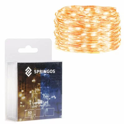 Гирлянда ёлочная Springos (CL0014) 4.9м, 50 тёпло-белых светодиодов, на батарейках 3xАА купить по самой низкой цене