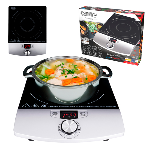 Плита электрическая индукционная настольная Camry CR 6515 (2000W, 1 конфорка, черная/серебр.) купить по самой низкой цене